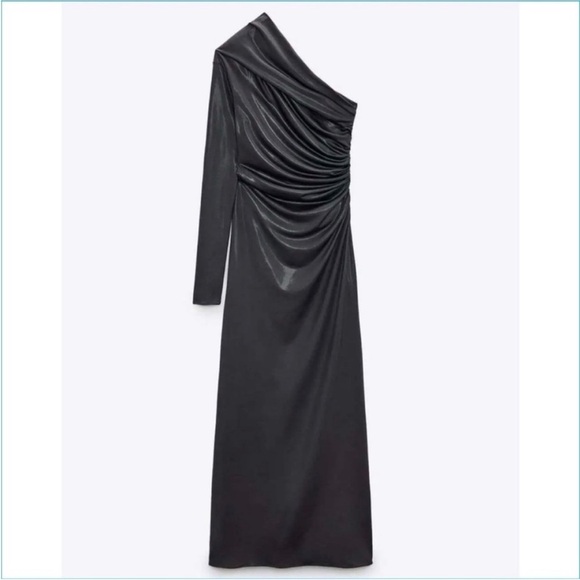 Zara shiny draped dress in dark gray NWT - Picture 3 of 9